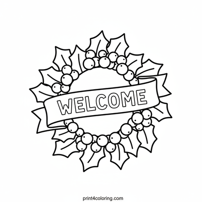 Festive Welcome Wreath - free printable coloring page