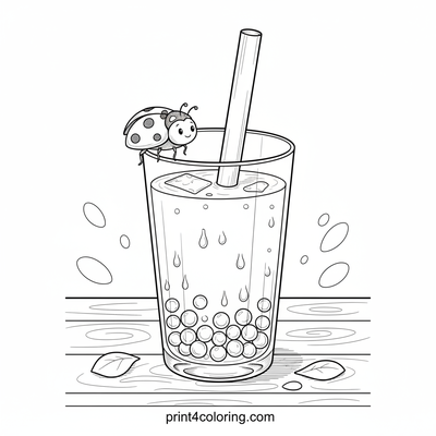 Whimsical Boba Tea with a Ladybug Friend - free printable coloring page