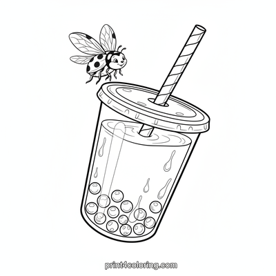 Ladybug's Whimsical Boba Tea Adventure - free printable coloring page