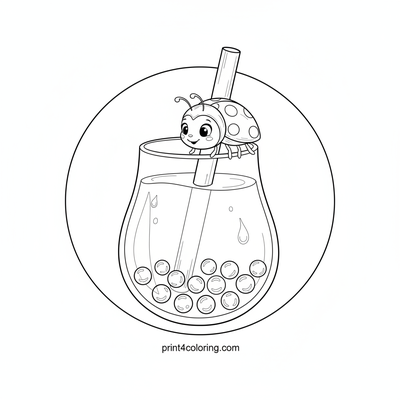 Ladybug's Whimsical Boba Tea - free printable coloring page