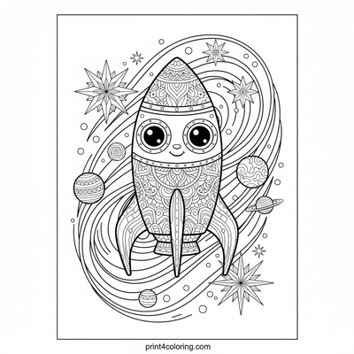 Whimsical Rocket's Cosmic Dream - free printable coloring page
