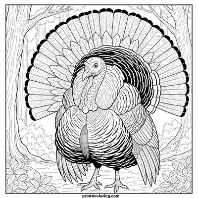 Majestic Wild Turkey Display - free printable coloring page