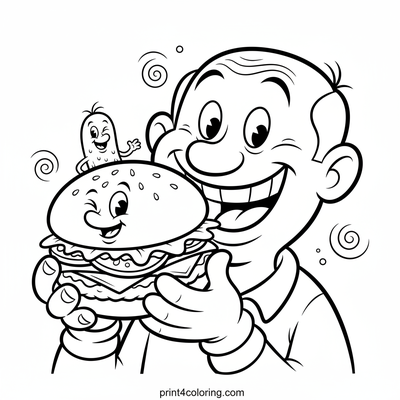 Wimpy's Wacky Winking Burger - free printable coloring page