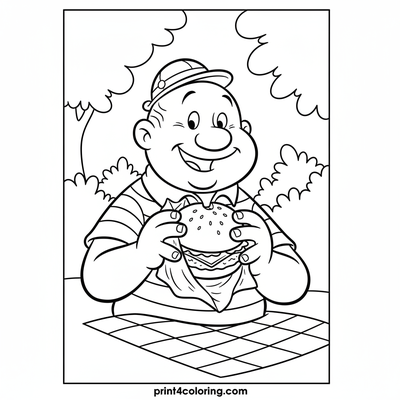Wimpy's Happy Hamburger Picnic - free printable coloring page