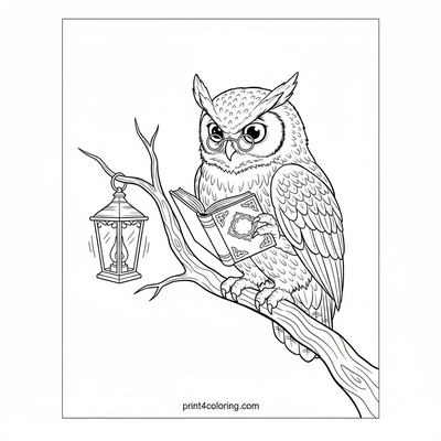 Professor Hoot's Midnight Read - free printable coloring page