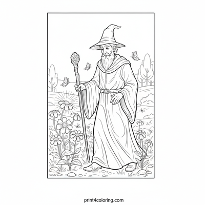 The Wizard's Glowing Meadow Walk - free printable coloring page