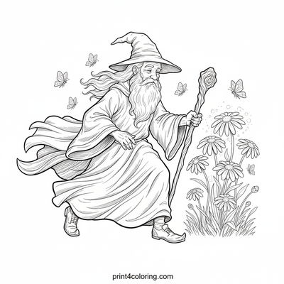 The Kind Wizard's Meadow Magic - free printable coloring page