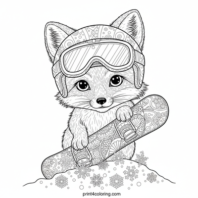 Arctic Fox's Wobbly Snowboard Debut - free printable coloring page