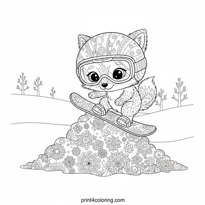 Wobbly Arctic Fox's First Snowboard Adventure - free printable coloring page