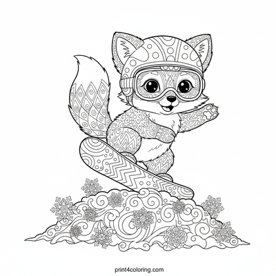 Arctic Fox's Wobbly Snowboard Adventure - free printable coloring page