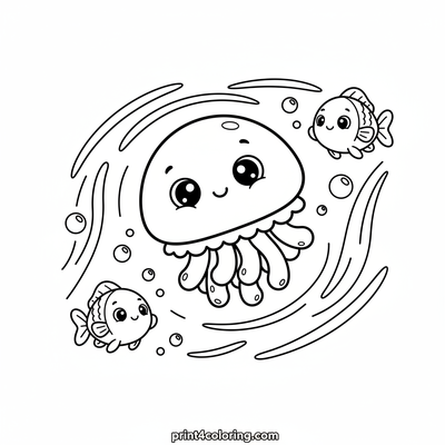 Little Jellyfish's Ocean Drift - free printable coloring page