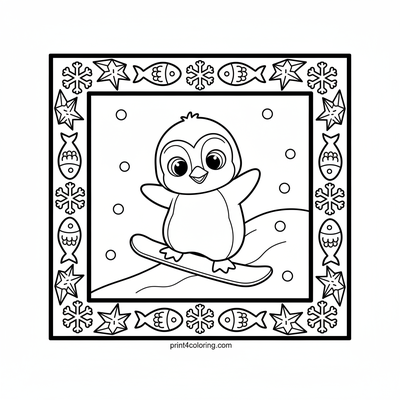 Wobbly Penguin's Snowy Slalom - free printable coloring page