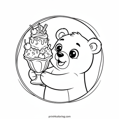 Bear's Wobbly Sundae Delight - free printable coloring page