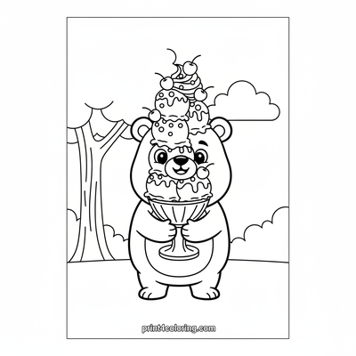 Bear's Wobbly Sundae Challenge - free printable coloring page