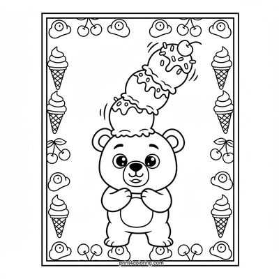 Bear's Epic Sundae Balance - free printable coloring page