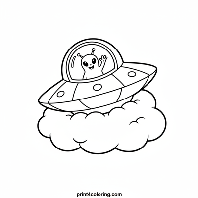 Wobbly UFO Cloud Landing - free printable coloring page
