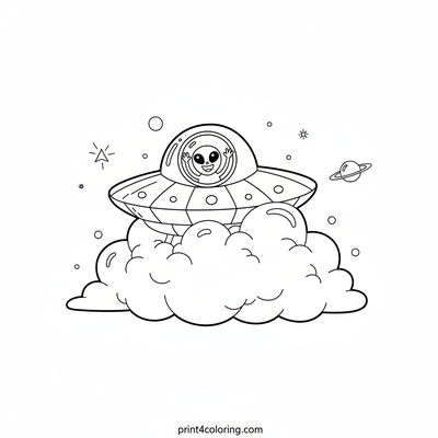 Friendly Alien's Wobbly Cloud Landing - free printable coloring page