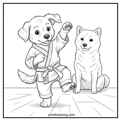 Little Paws, Big Dreams: Karate Pup's First Stance - free printable coloring page