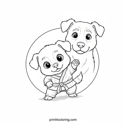 Wobbly Warrior Pup: First Stance - free printable coloring page