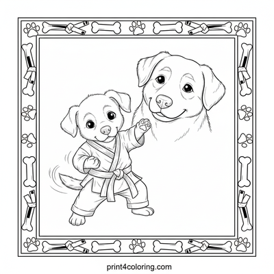 Wobbly Warrior Pup's First Kata - free printable coloring page