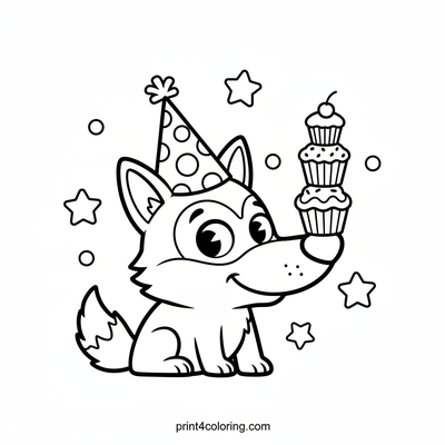 Silly Wolf's Balancing Act - free printable coloring page