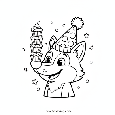 Silly Wolf's Cupcake Challenge - free printable coloring page