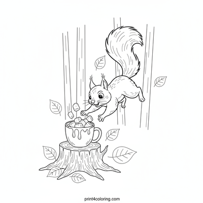 Curious Squirrel's Cozy Cocoa Surprise - free printable coloring page