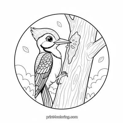 Pileated Woodpecker's Forest Drum Solo - free printable coloring page