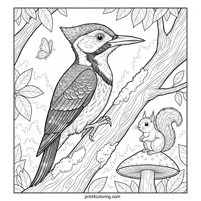 Woodland Rhythms: The Woodpecker's Forest Friends - free printable coloring page