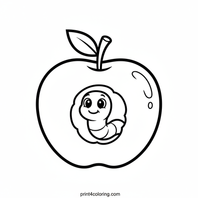 Wormy's Cozy Apple Home - free printable coloring page