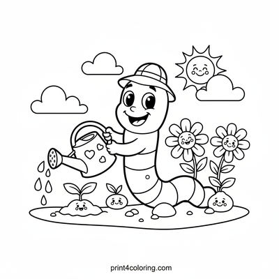 Wormy the Gentle Gardener - free printable coloring page