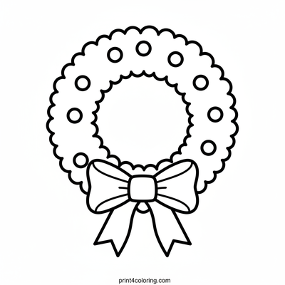 Merry Wreath with a Big Red Bow - free printable coloring page