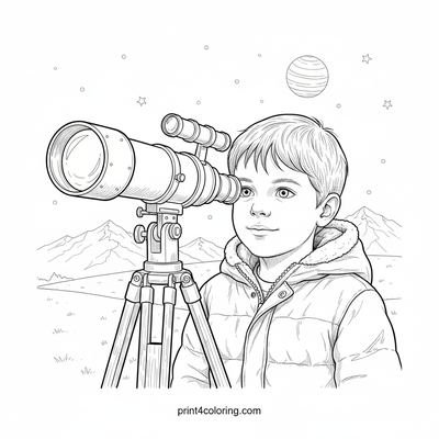 Young Astronomer's Grand Discovery - free printable coloring page