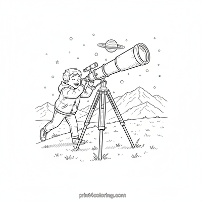 Young Explorer's Cosmic View - free printable coloring page