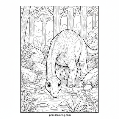 Curious Brachiosaurus at the Ancient Watering Hole - free printable coloring page