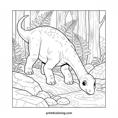 Gentle Giant's Drink: Young Brachiosaurus at the Ancient Watering Hole - free printable coloring page