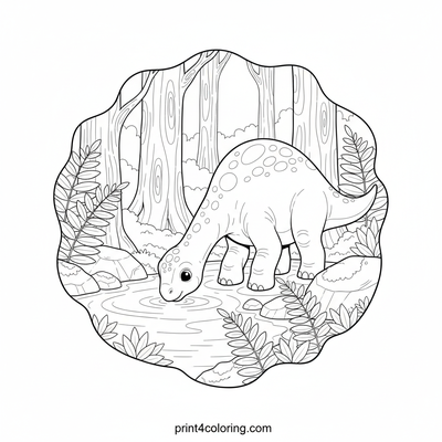 Gentle Giant's Oasis: Brachiosaurus at the Watering Hole - free printable coloring page