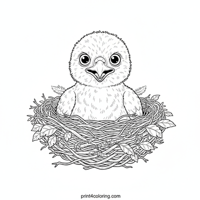 Curious Eagle Chick's Cozy Nest - free printable coloring page