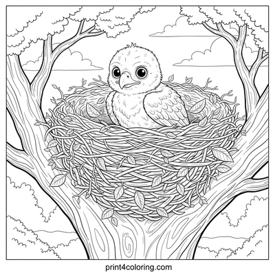 Curious Eagle Chick's Cozy Nest - free printable coloring page