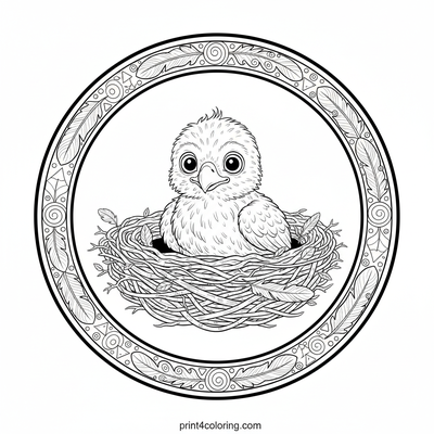 Curious Eagle Chick in Cozy Nest - free printable coloring page