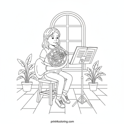 First Symphony: Young French Horn Star - free printable coloring page
