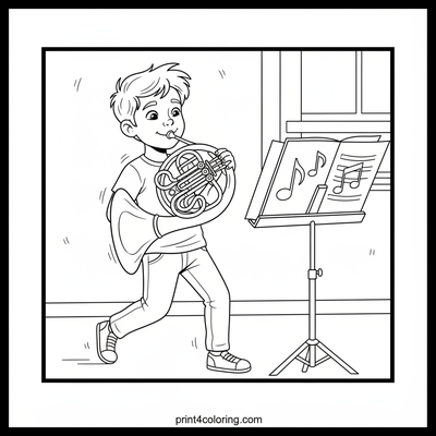 First French Horn Serenade - free printable coloring page