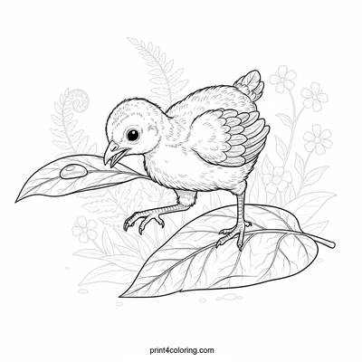 Young Peachick's Dewdrop Discovery - free printable coloring page