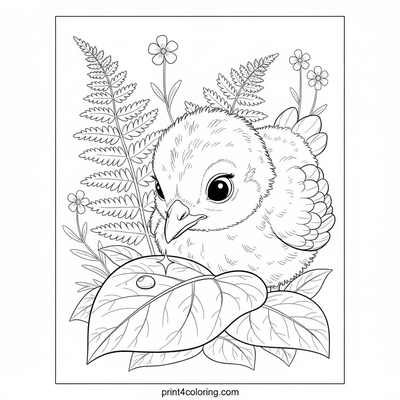 Curious Peachick's Dewdrop Delight - free printable coloring page