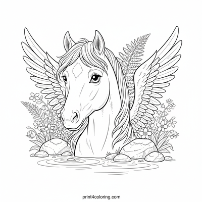 Curious Pegasus's Secret Spring - free printable coloring page