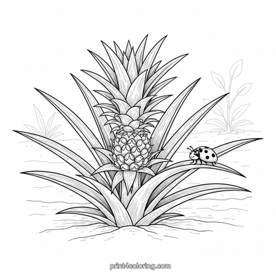 Tiny Tropical Treasure: Pineapple Sprout and Ladybug Friend - free printable coloring page