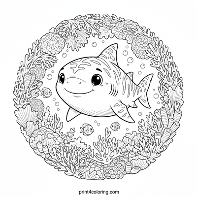 Curious Young Tiger Shark's Coral Adventure - free printable coloring page