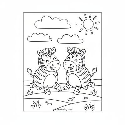 Happy Zebras on the Savanna - free printable coloring page
