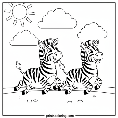 Happy Zebra Gallop - free printable coloring page