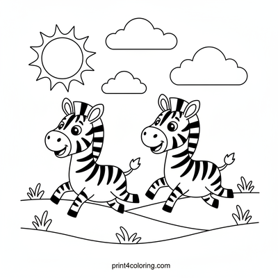 Happy Zebra Savanna Sprint - free printable coloring page